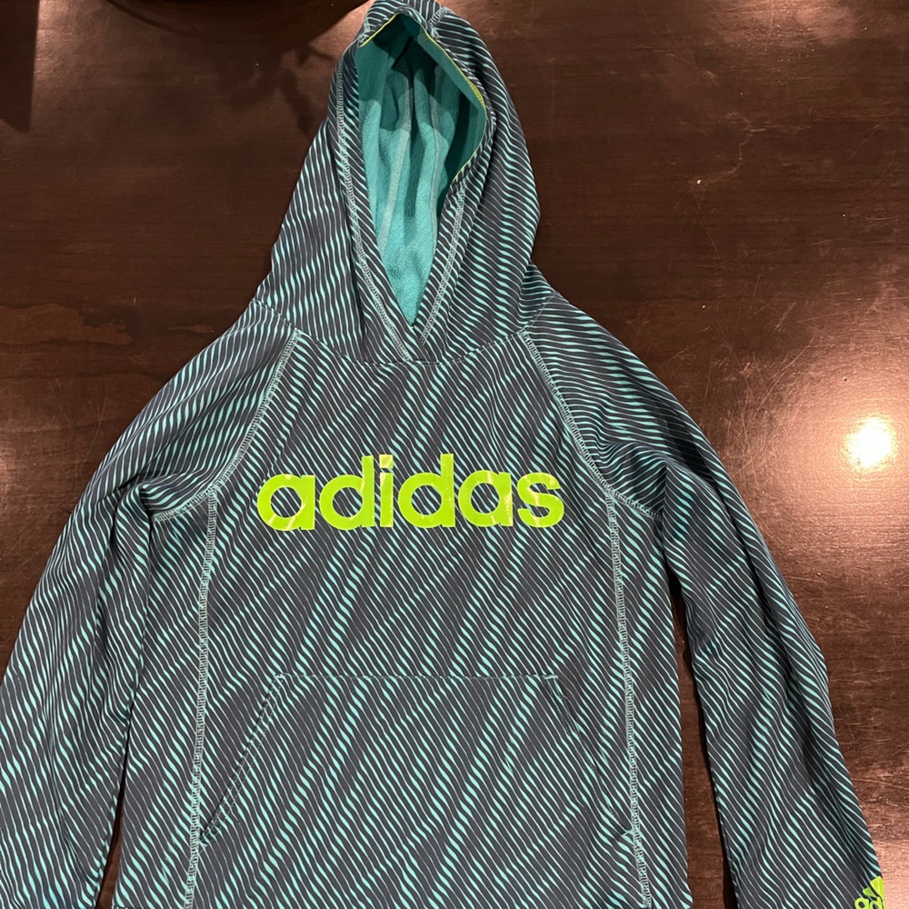 Adidas Boy Hoodie, Medium (10/12), Turquoise/Navy